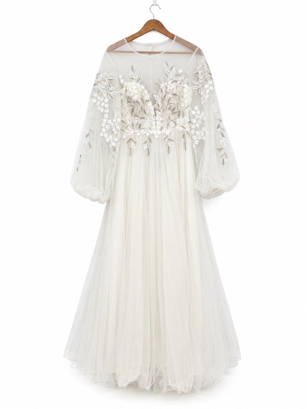 ASOS Bridal Ivory Floral Embroidered Tulle Maxi Wedding Dress Size 6 Long Sleeve